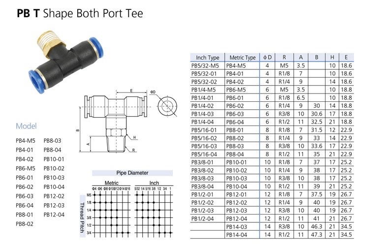 Best sales products in ali baba PB T Shape Tee tube 3-Way hose nipple elbow hose connector